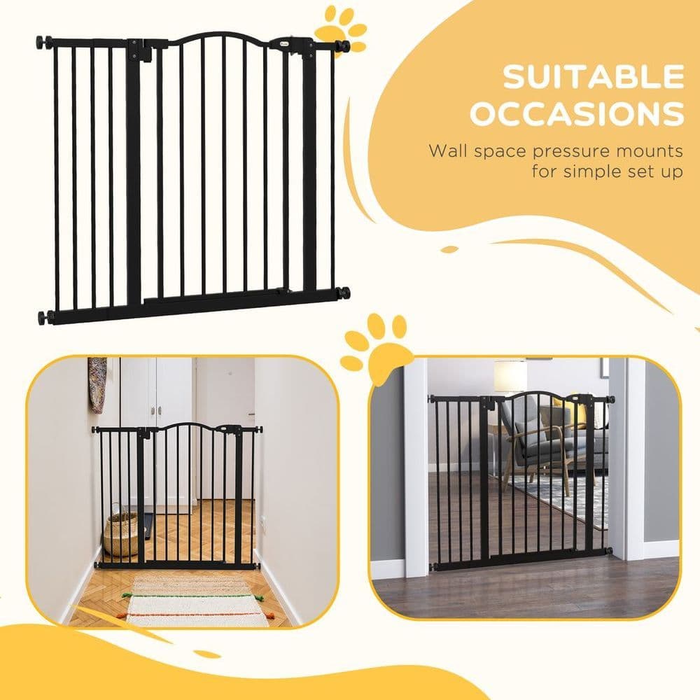image-PawHut 74-94cm Adjustable Metal Pet Gate Safety Barrier w/ Auto-Close Black