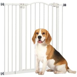 image-PawHut 74-94cm Adjustable Metal Pet Gate Safety Barrier w/ Auto-Close Door White