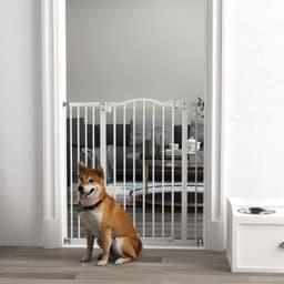 image-PawHut 74-94cm Adjustable Metal Pet Gate Safety Barrier w/ Auto-Close Door White
