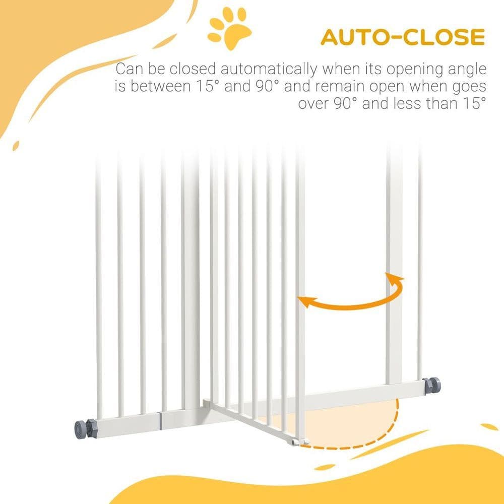image-PawHut 74-94cm Adjustable Metal Pet Gate Safety Barrier w/ Auto-Close Door White