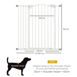 image-PawHut 74-94cm Adjustable Metal Pet Gate Safety Barrier w/ Auto-Close Door White