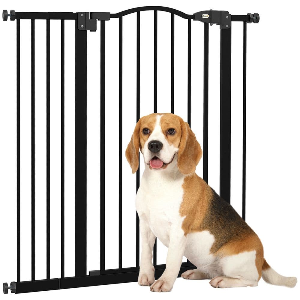 image-PawHut 74-94cm Adjustable Metal Pet Gate Safety Barrier w/ Auto-Close Door Black