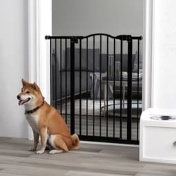 image-PawHut 74-94cm Adjustable Metal Pet Gate Safety Barrier w/ Auto-Close Door Black