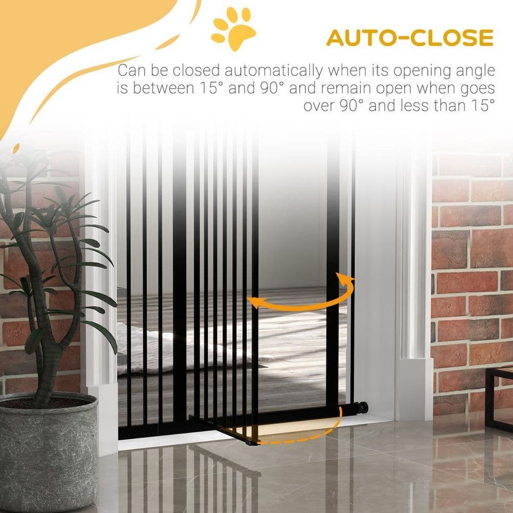 image-PawHut 74-94cm Adjustable Metal Pet Gate Safety Barrier w/ Auto-Close Door Black