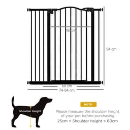 image-PawHut 74-94cm Adjustable Metal Pet Gate Safety Barrier w/ Auto-Close Door Black