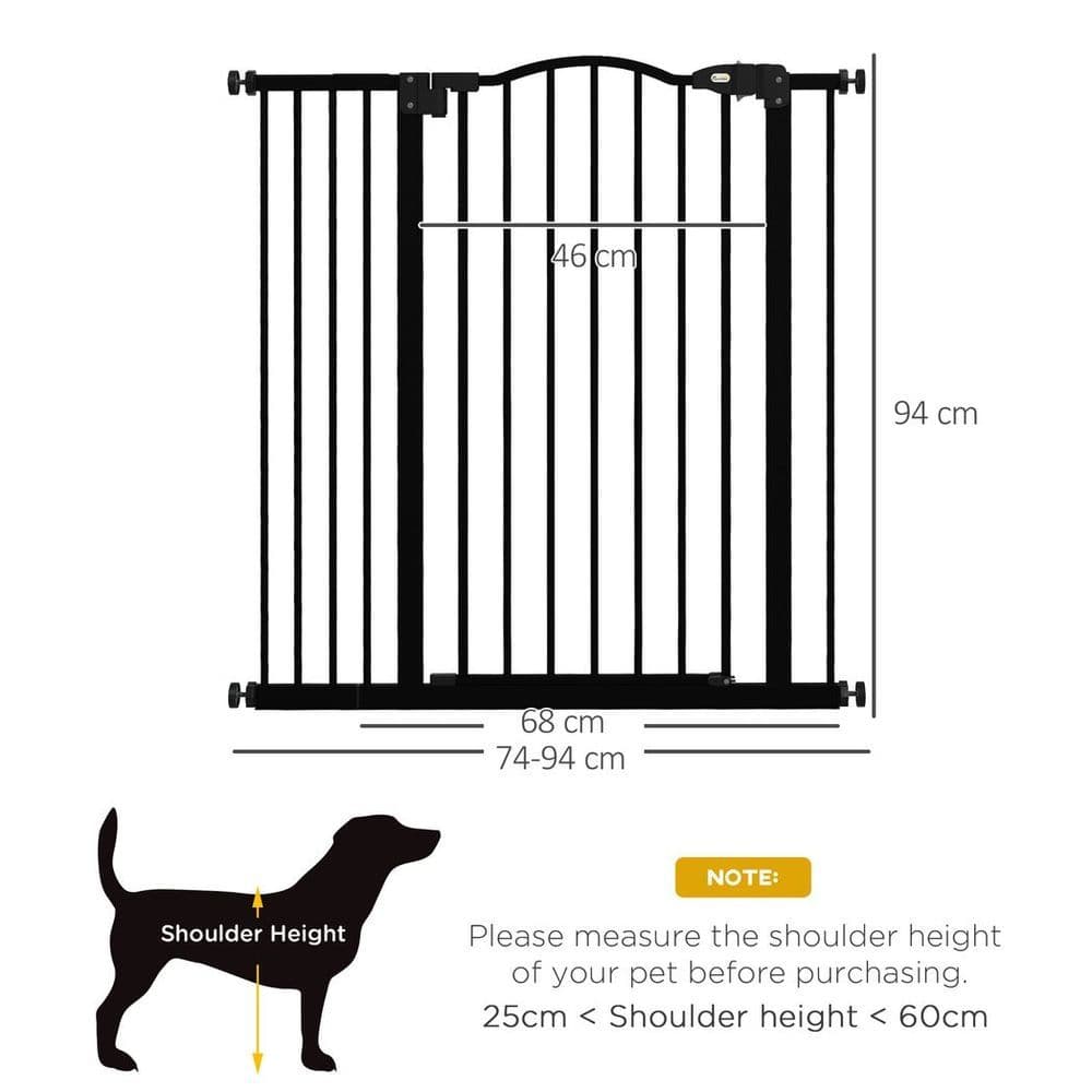 image-PawHut 74-94cm Adjustable Metal Pet Gate Safety Barrier w/ Auto-Close Door Black