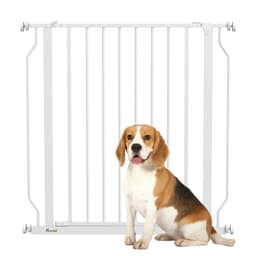 image-PawHut Dog Gate Wide Stair Gate w/ Door Pressure Fit, 75-85W cm, White