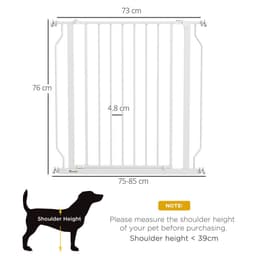 image-PawHut Dog Gate Wide Stair Gate w/ Door Pressure Fit, 75-85W cm, White