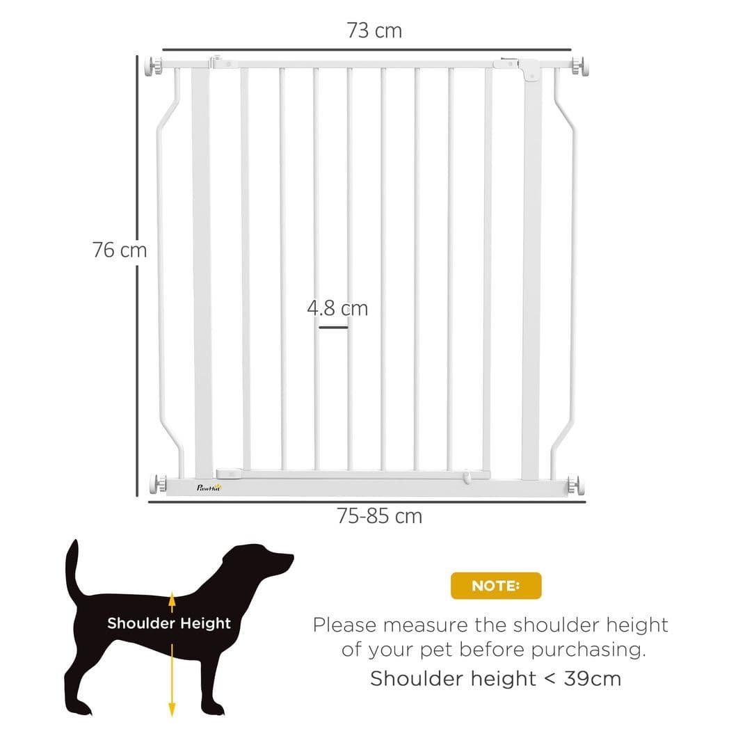 image-PawHut Dog Gate Wide Stair Gate w/ Door Pressure Fit, 75-85W cm, White