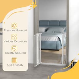 image-PawHut Dog Gate Wide Stair Gate w/ Door Pressure Fit, 75-85W cm, White