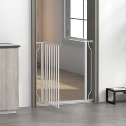 image-PawHut Dog Gate Wide Stair Gate w/ Door Pressure Fit, 75-85W cm, White
