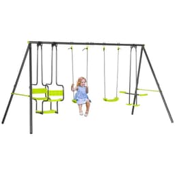 image-Outsunny Garden Swing Set with Double Swings, Glider, Swing Seats for Outdoor