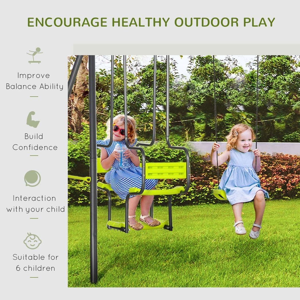 image-Outsunny Garden Swing Set with Double Swings, Glider, Swing Seats for Outdoor