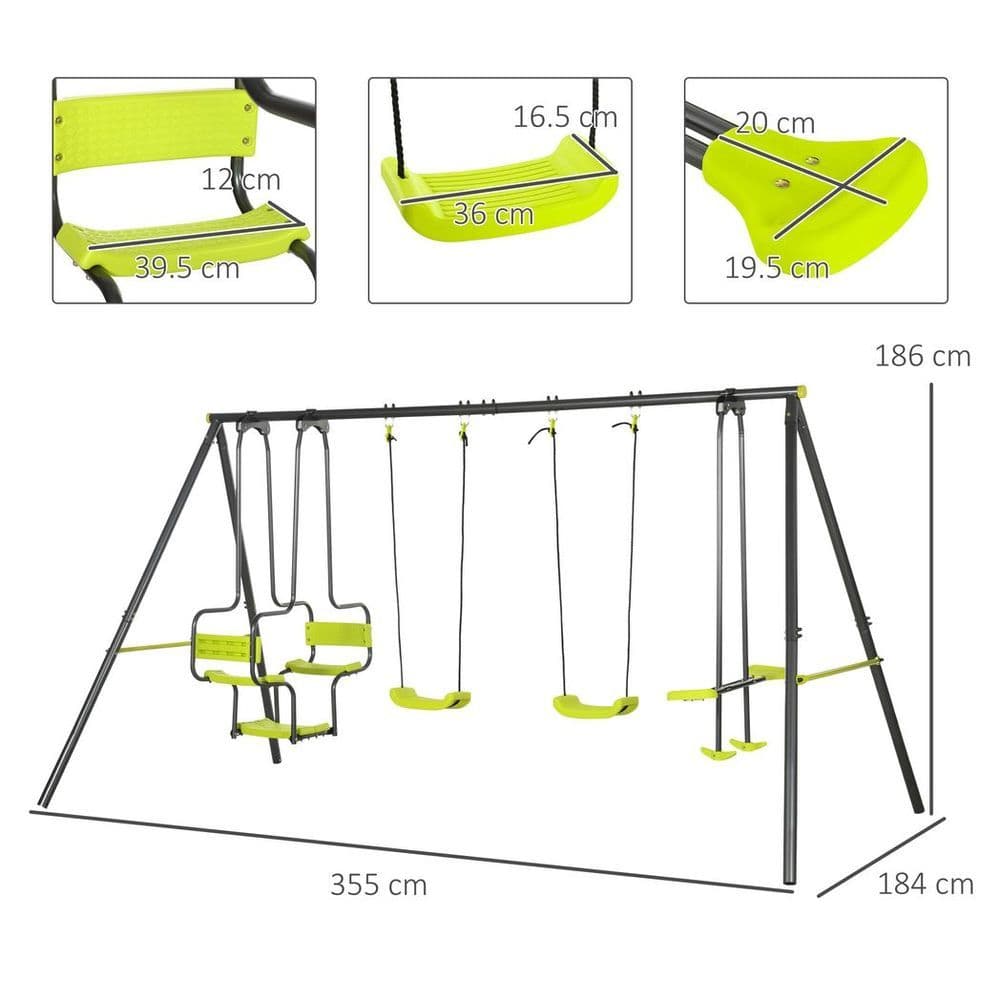 image-Outsunny Garden Swing Set with Double Swings, Glider, Swing Seats for Outdoor