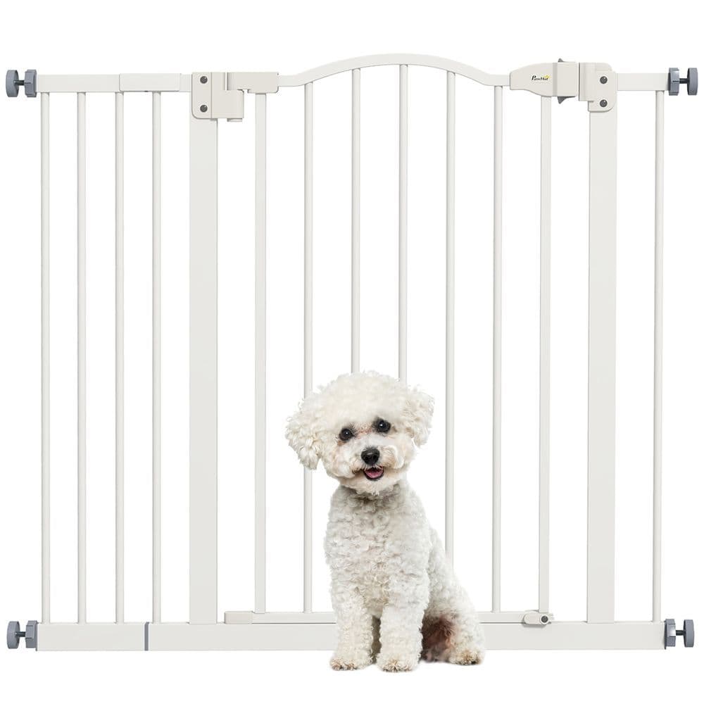 image-PawHut 74-100cm Adjustable Metal Pet Gate Safety Barrier w/ Auto-Close White