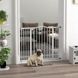 image-PawHut 74-100cm Adjustable Metal Pet Gate Safety Barrier w/ Auto-Close White