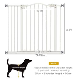 image-PawHut 74-100cm Adjustable Metal Pet Gate Safety Barrier w/ Auto-Close White