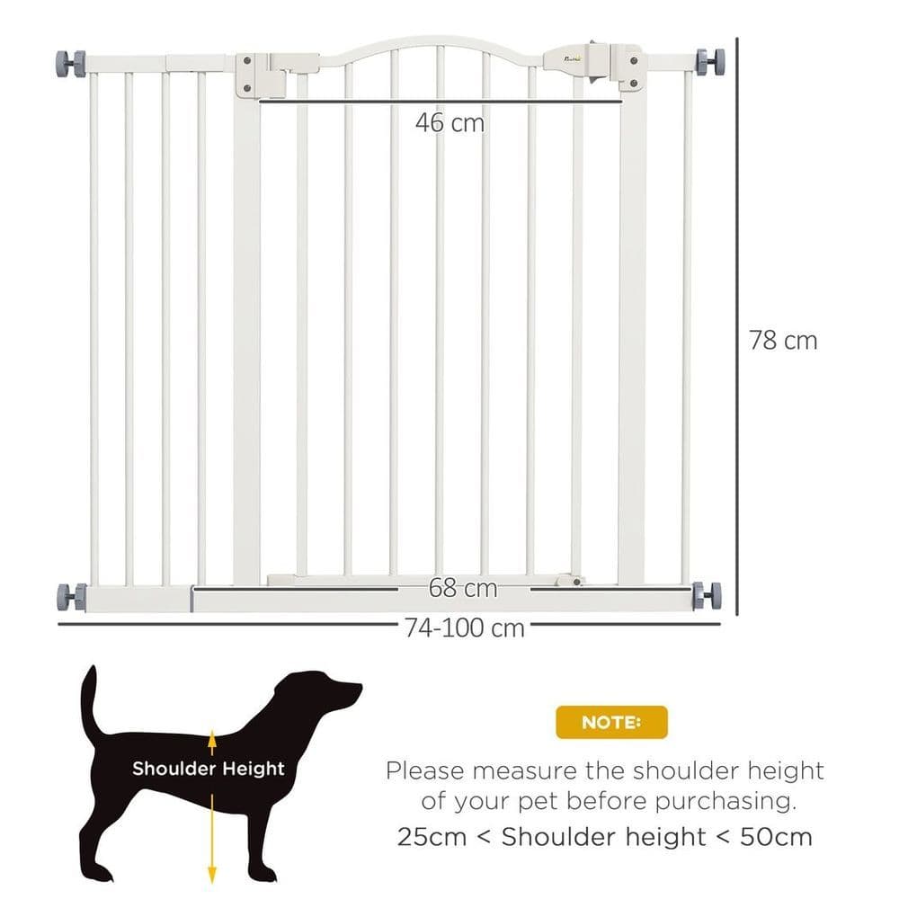 image-PawHut 74-100cm Adjustable Metal Pet Gate Safety Barrier w/ Auto-Close White