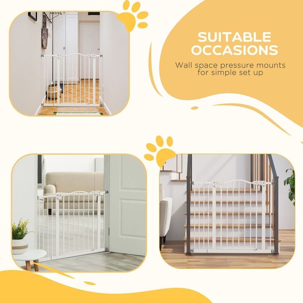 image-PawHut 74-100cm Adjustable Metal Pet Gate Safety Barrier w/ Auto-Close White