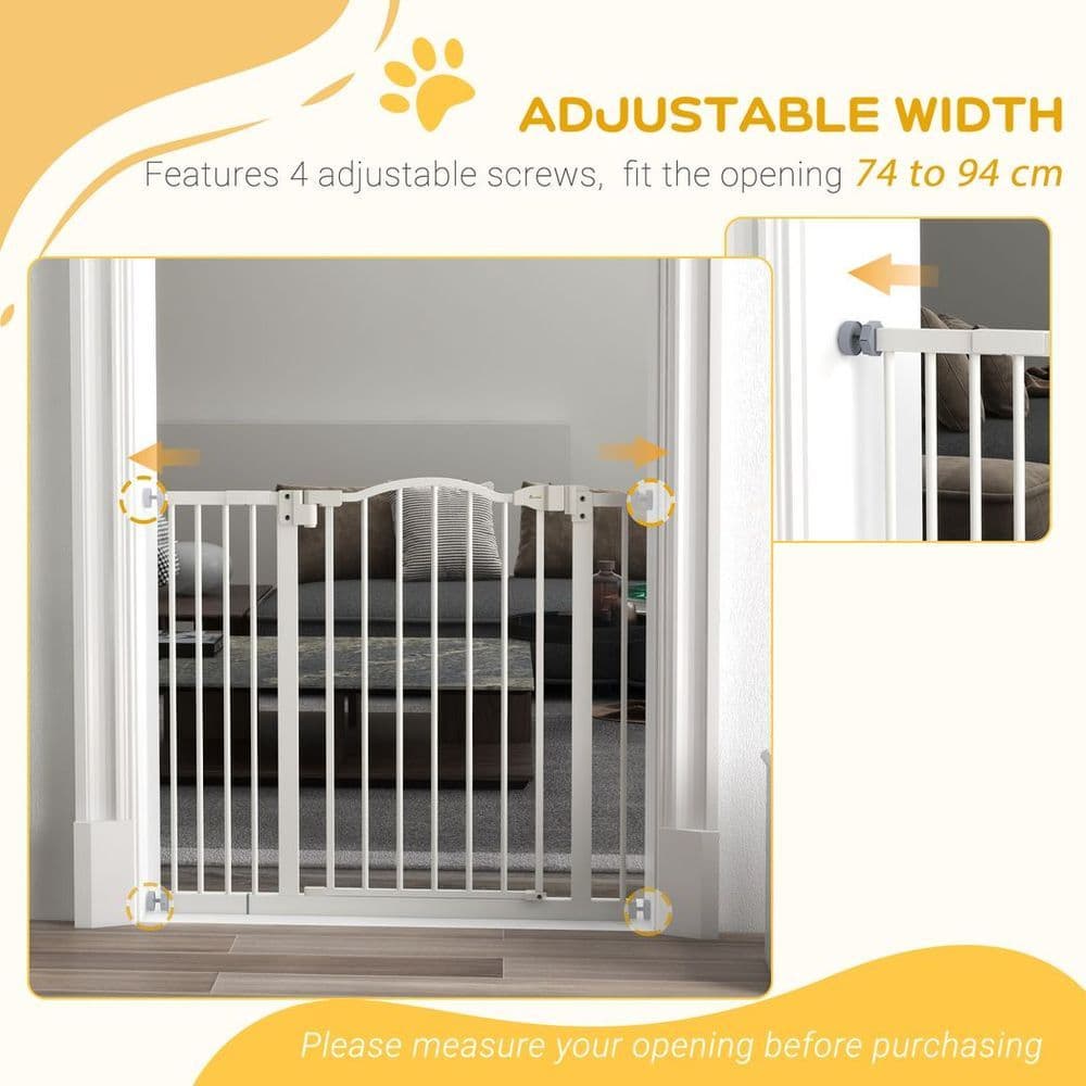 image-PawHut 74-100cm Adjustable Metal Pet Gate Safety Barrier w/ Auto-Close White
