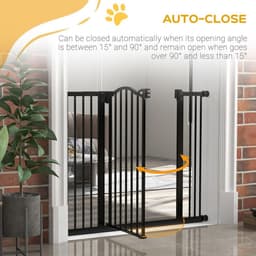 image-PawHut 74-100cm Adjustable Metal Pet Gate Safety Barrier w/ Auto-Close Black