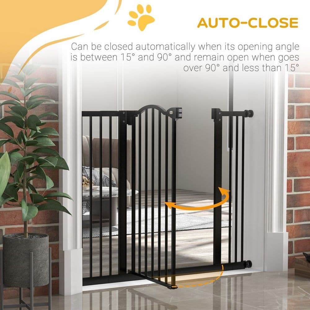 image-PawHut 74-100cm Adjustable Metal Pet Gate Safety Barrier w/ Auto-Close Black