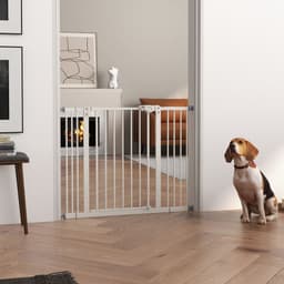 image-PawHut Adjustable Safety Gate w/ 2 Extensions and Four Adjustable Screws, White