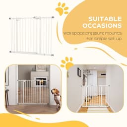 image-PawHut Adjustable Safety Gate w/ 2 Extensions and Four Adjustable Screws, White