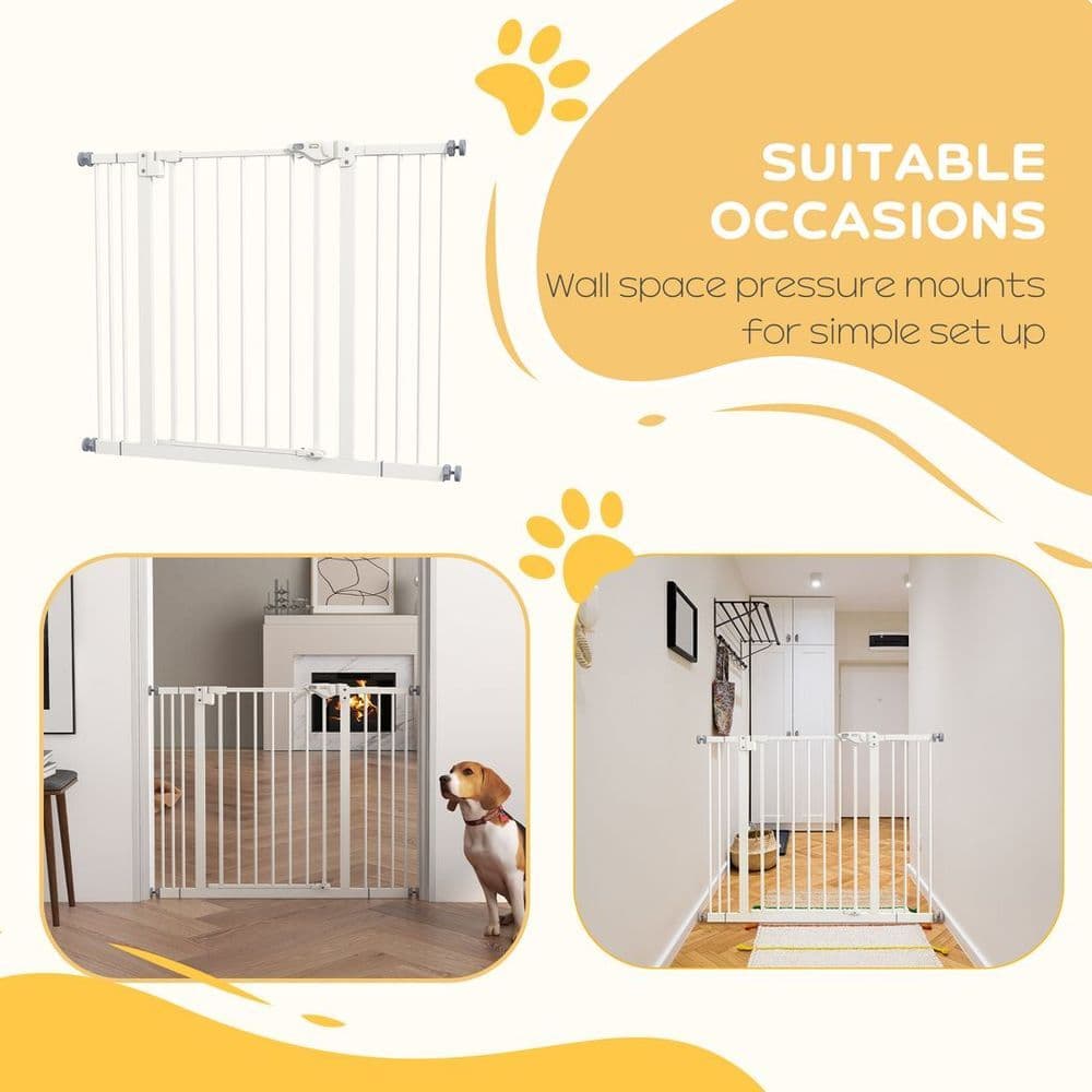 image-PawHut Adjustable Safety Gate w/ 2 Extensions and Four Adjustable Screws, White