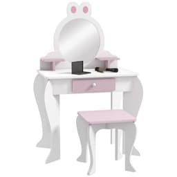 image-ZONEKIZ Kids Dressing Table with Mirror and Stool, Drawer, Storage Shelf - White