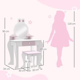 image-ZONEKIZ Kids Dressing Table with Mirror and Stool, Drawer, Storage Shelf - White