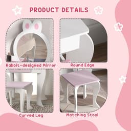 image-ZONEKIZ Kids Dressing Table with Mirror and Stool, Drawer, Storage Shelf - White