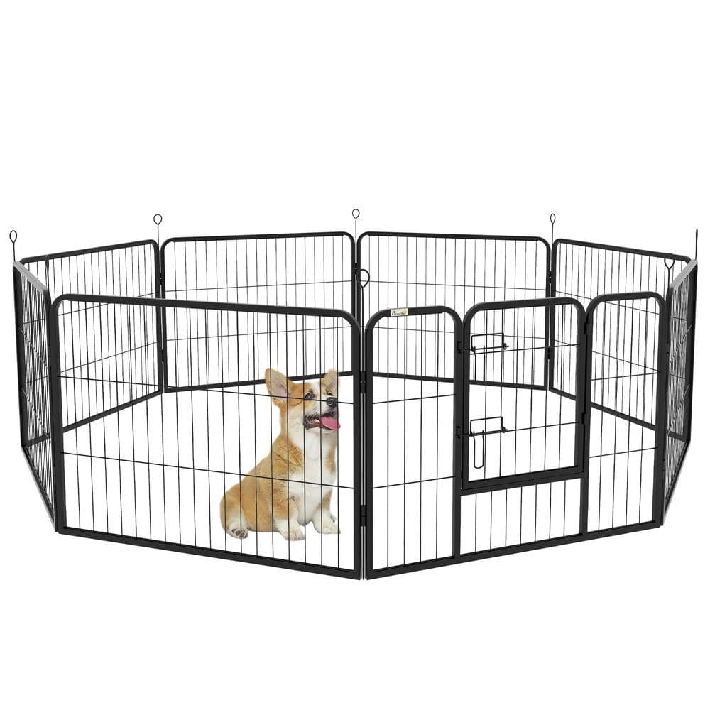 image-Pawhut Pet Pen Guinea Dog Pig Puppy Playpen Play House Steel Hutch Metel Black