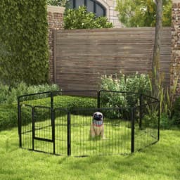 image-Pawhut Pet Pen Guinea Dog Pig Puppy Playpen Play House Steel Hutch Metel Black