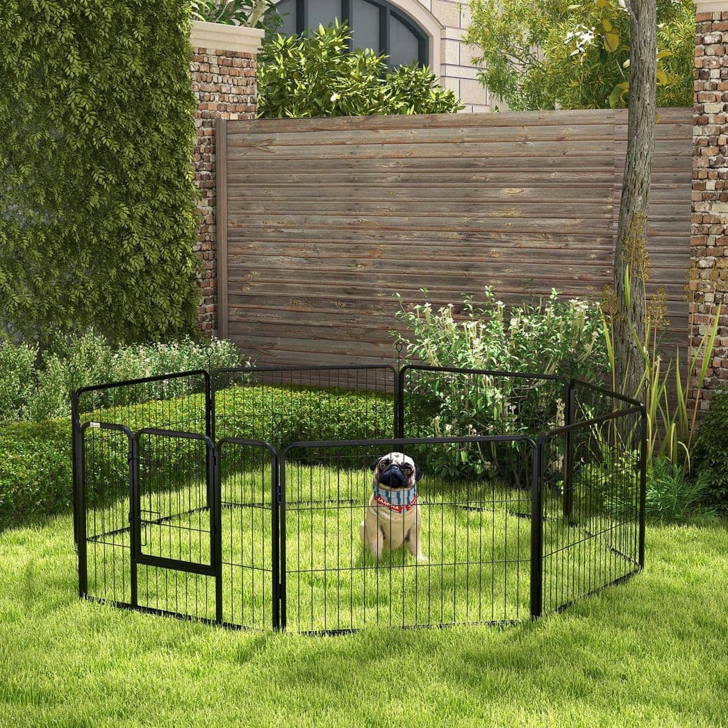 image-Pawhut Pet Pen Guinea Dog Pig Puppy Playpen Play House Steel Hutch Metel Black