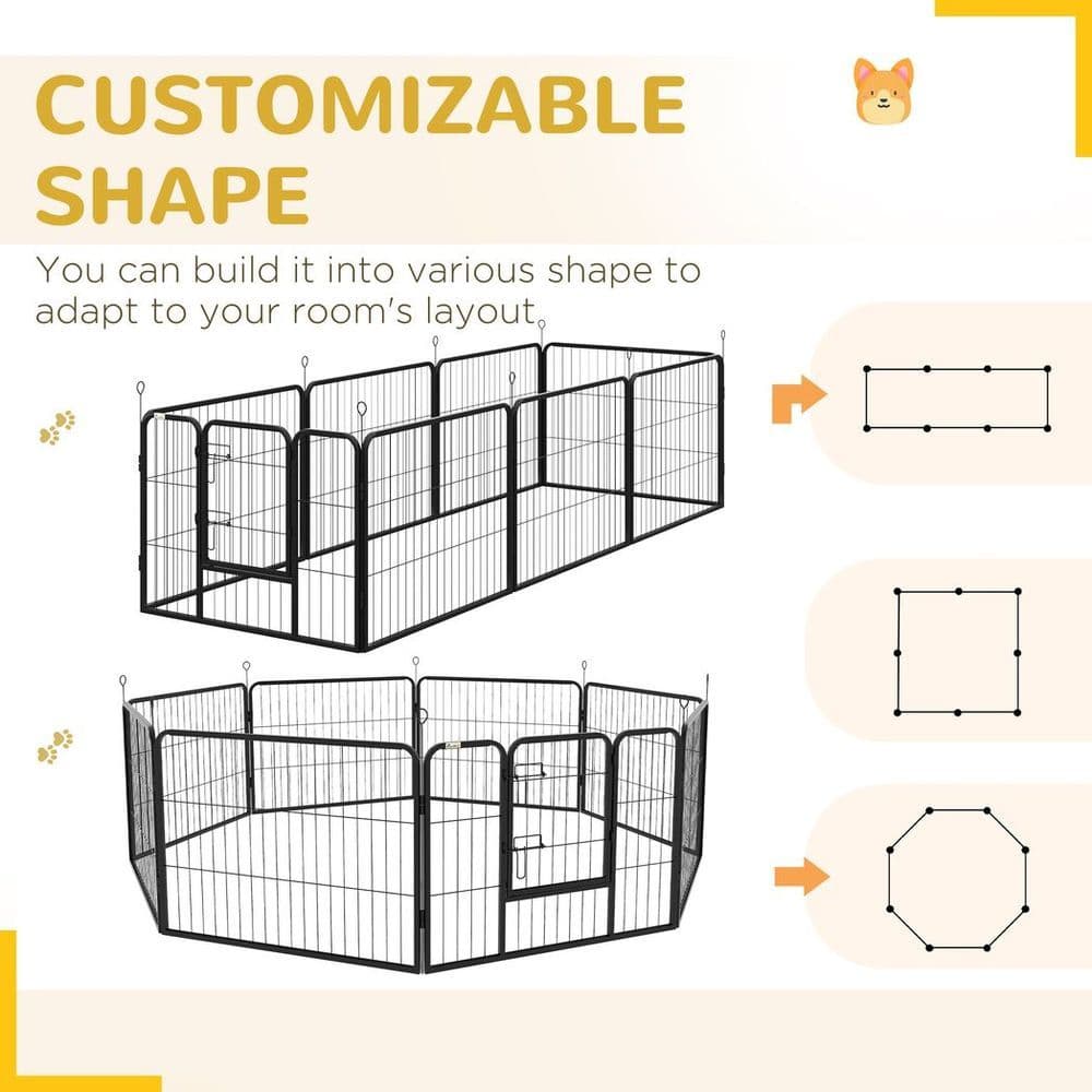 image-Pawhut Pet Pen Guinea Dog Pig Puppy Playpen Play House Steel Hutch Metel Black