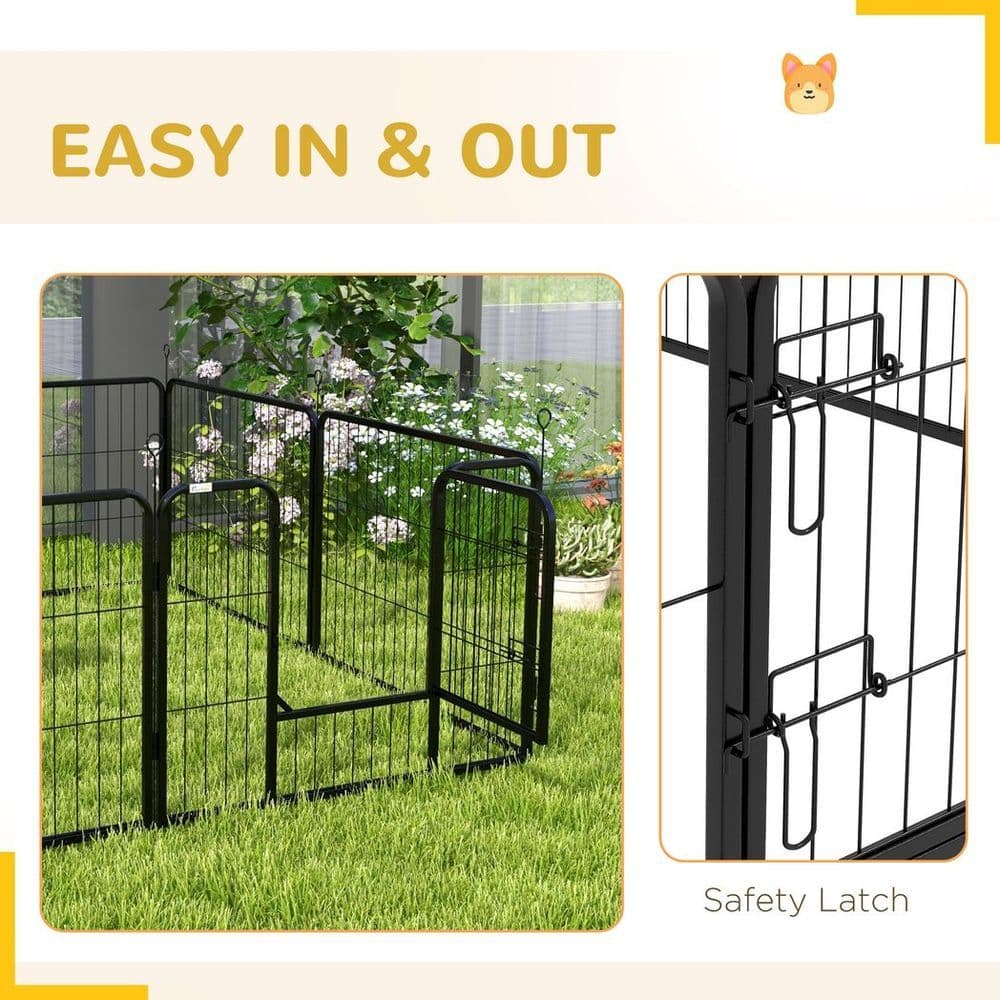 image-Pawhut Pet Pen Guinea Dog Pig Puppy Playpen Play House Steel Hutch Metel Black