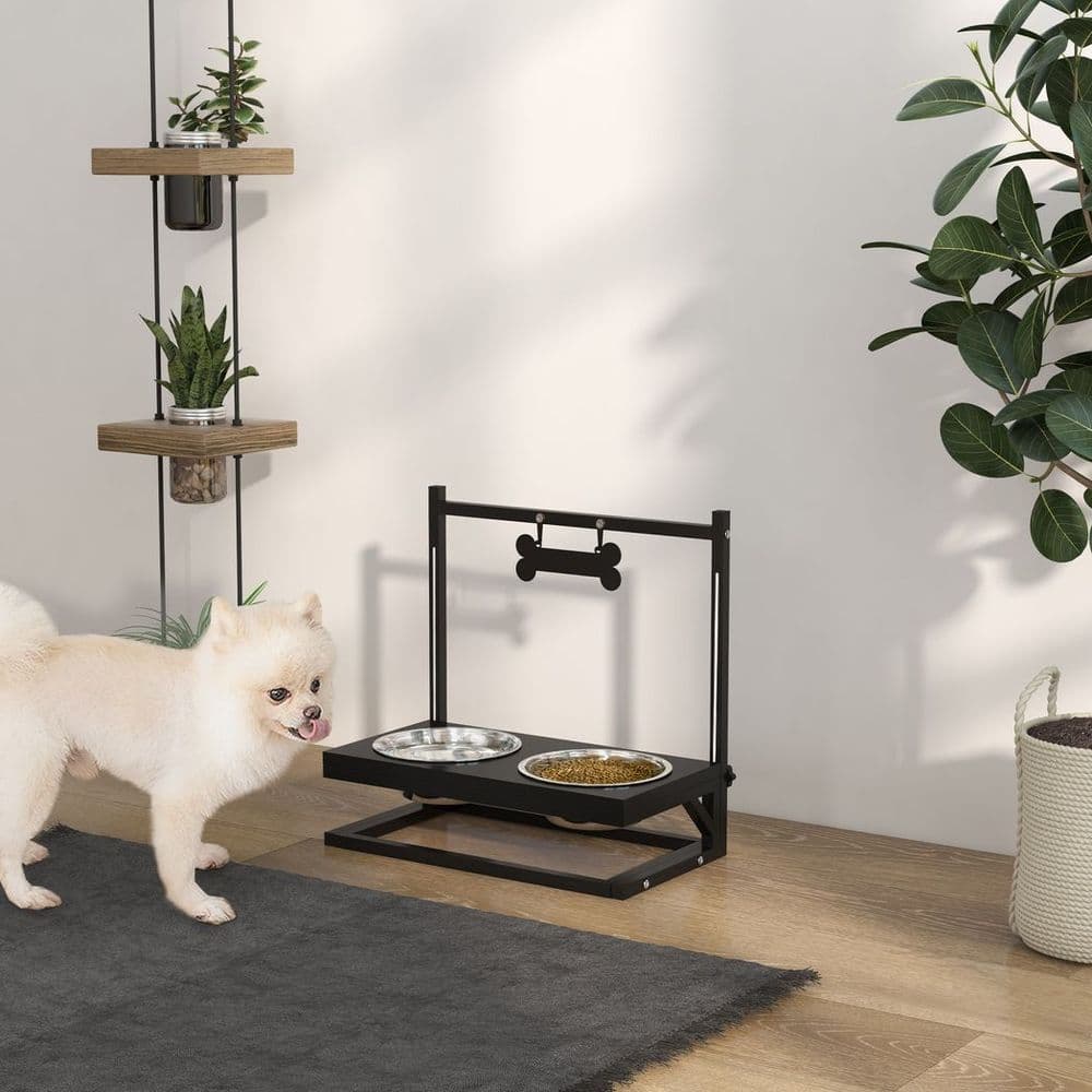 image-PawHut Raised Dog Bowl w/ Adjustable Height Stand for Small Medium Large Dogs