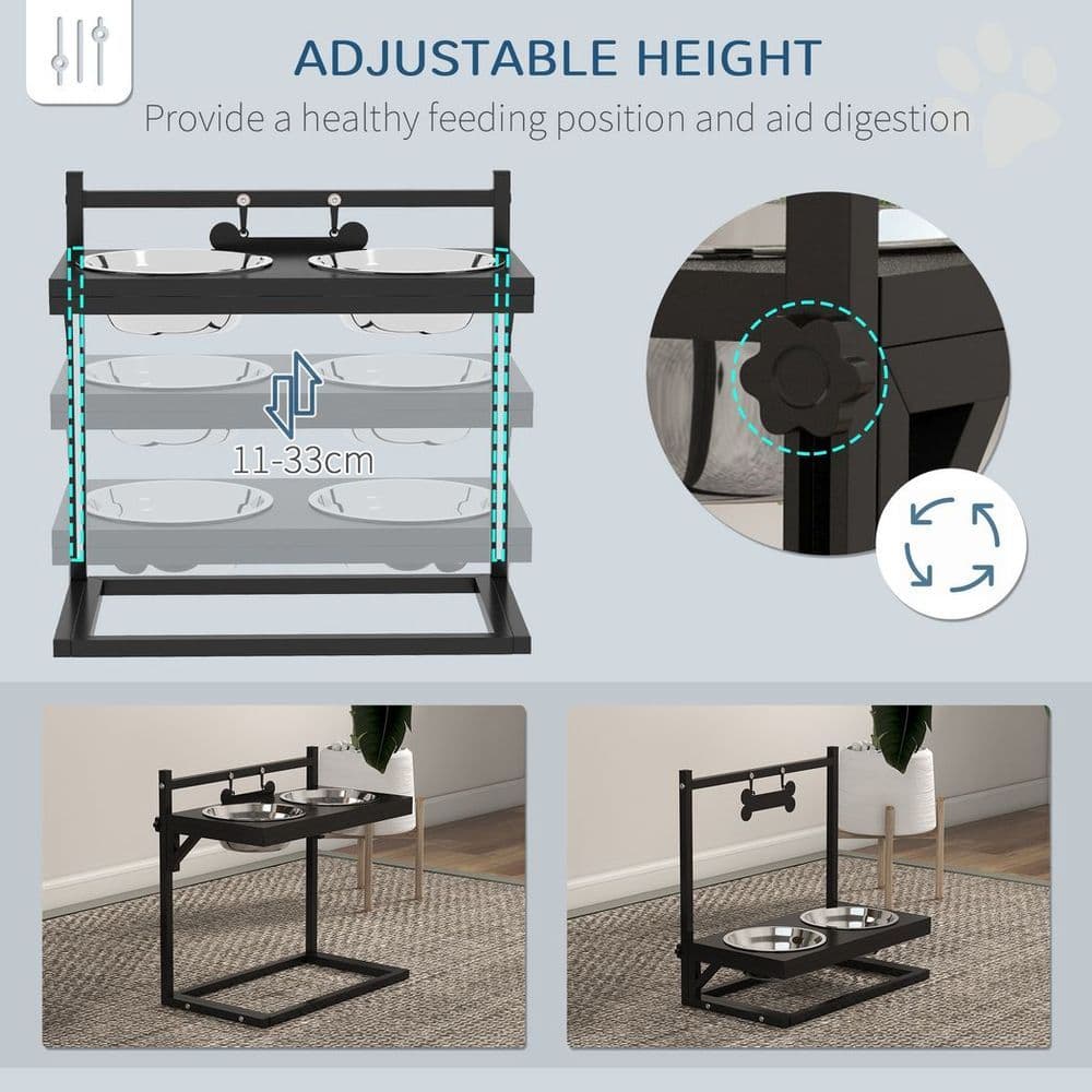 image-PawHut Raised Dog Bowl w/ Adjustable Height Stand for Small Medium Large Dogs