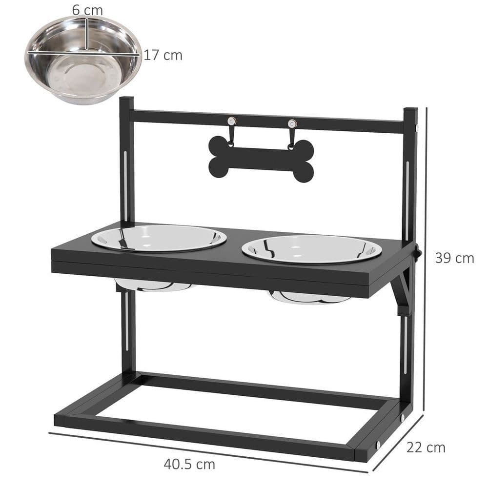 image-PawHut Raised Dog Bowl w/ Adjustable Height Stand for Small Medium Large Dogs