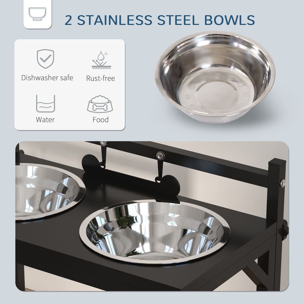 image-PawHut Raised Dog Bowl w/ Adjustable Height Stand for Small Medium Large Dogs