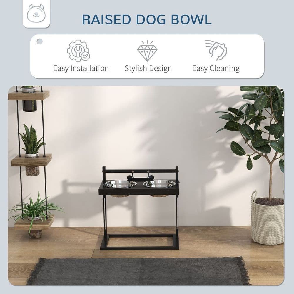 image-PawHut Raised Dog Bowl w/ Adjustable Height Stand for Small Medium Large Dogs