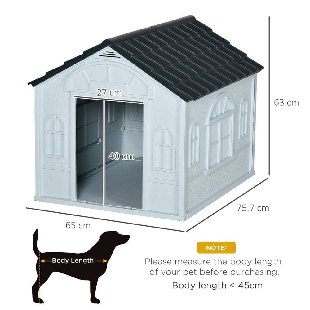 image-PawHut Weather-Resistant Dog House, Puppy Shelter for Medium Dogs - Grey