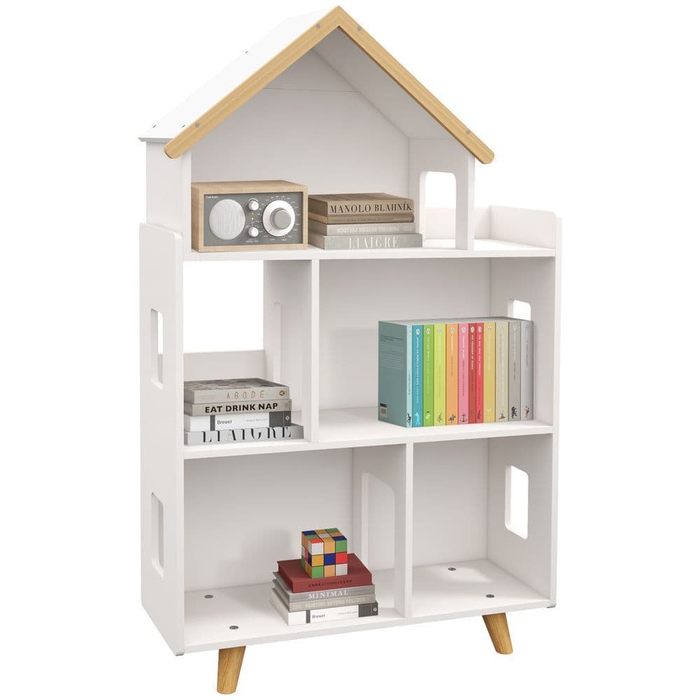 image-ZONEKIZ 3 Tier Toy Storage Shelf with 6 Cubby for Playroom, Bedroom, White