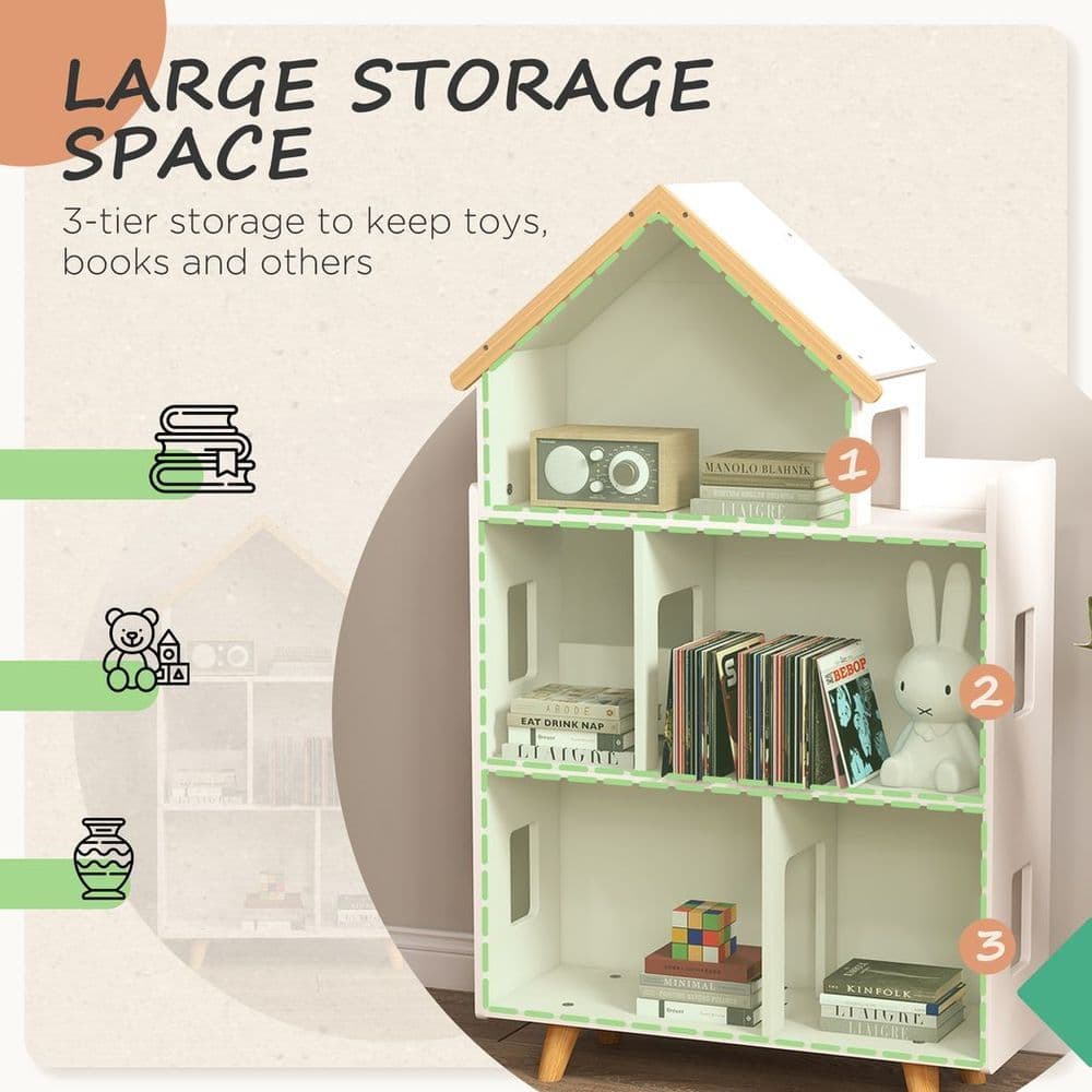 image-ZONEKIZ 3 Tier Toy Storage Shelf with 6 Cubby for Playroom, Bedroom, White