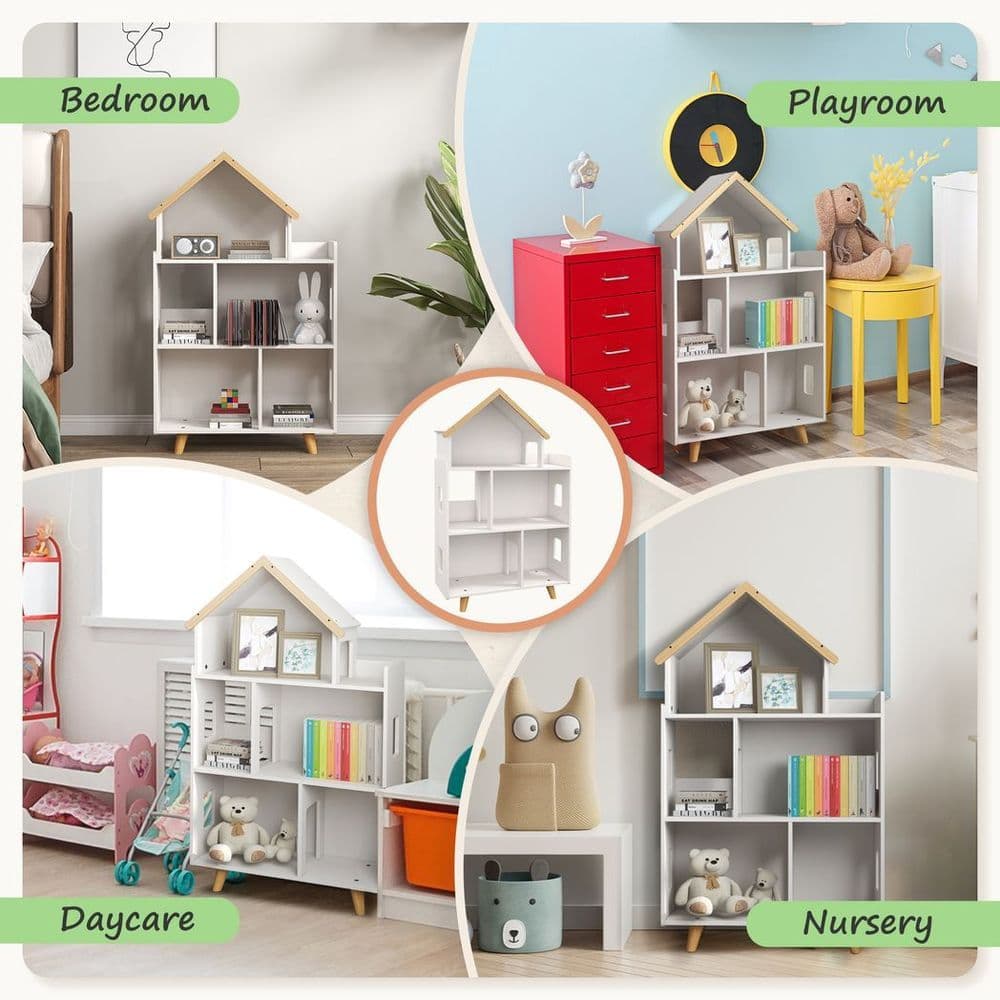 image-ZONEKIZ 3 Tier Toy Storage Shelf with 6 Cubby for Playroom, Bedroom, White