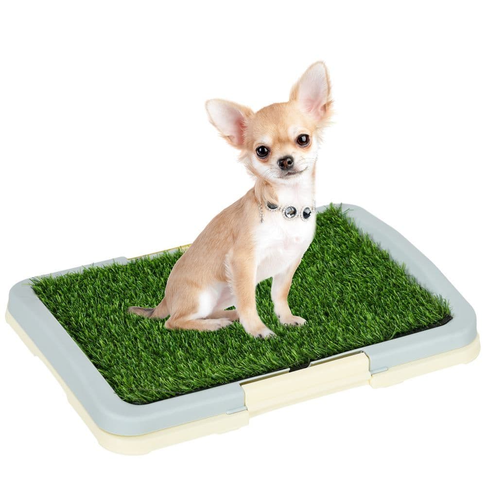 image-PawHut Dog Toilet Indoor w/ Artificial Grass, Grid Panel, Tray, 46.5 x 34cm