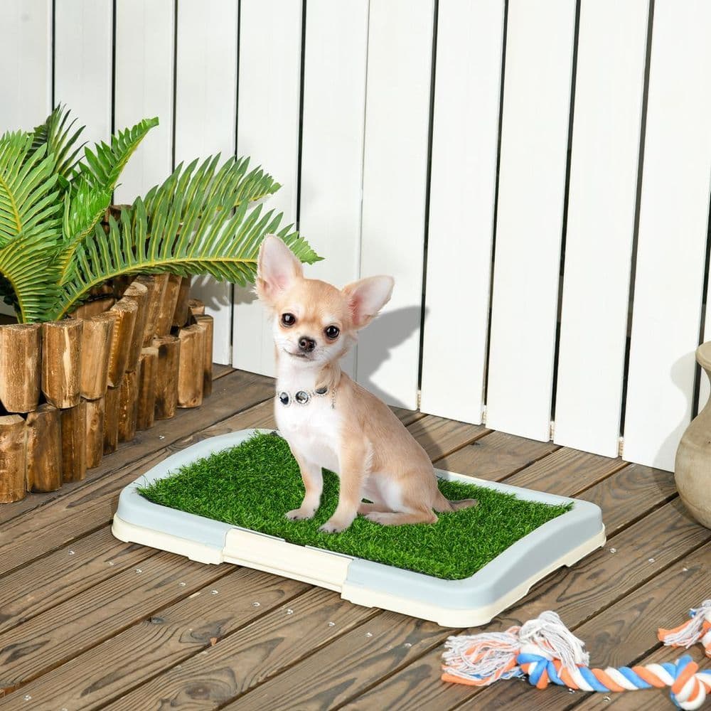 image-PawHut Dog Toilet Indoor w/ Artificial Grass, Grid Panel, Tray, 46.5 x 34cm