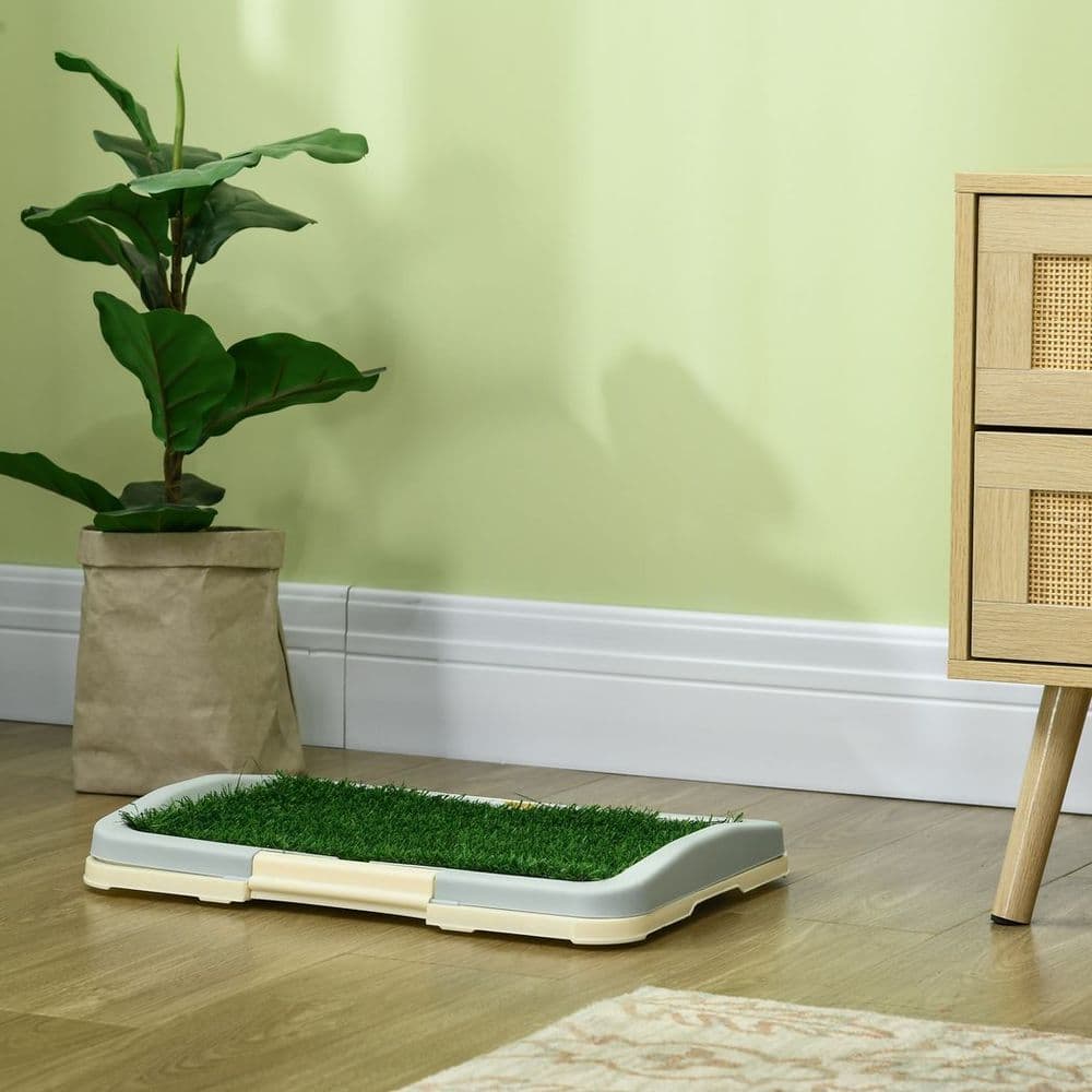 image-PawHut Dog Toilet Indoor w/ Artificial Grass, Grid Panel, Tray, 46.5 x 34cm