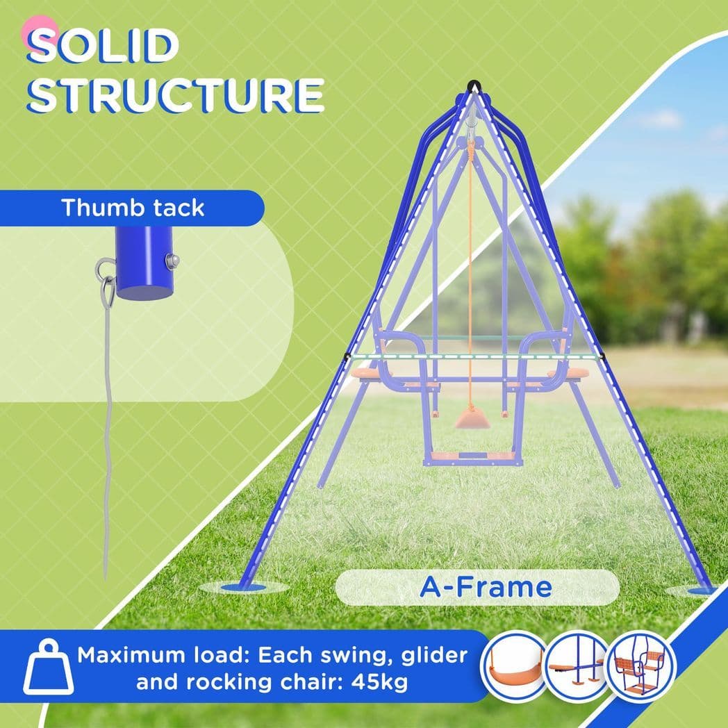 image-Outsunny 3 in 1 Metal Kids Swing Set with Swing, Glider, Rocking Chair, Orange